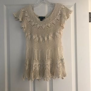 Ralph Lauren Jeans Crochet Linen Cotton Top Sz S